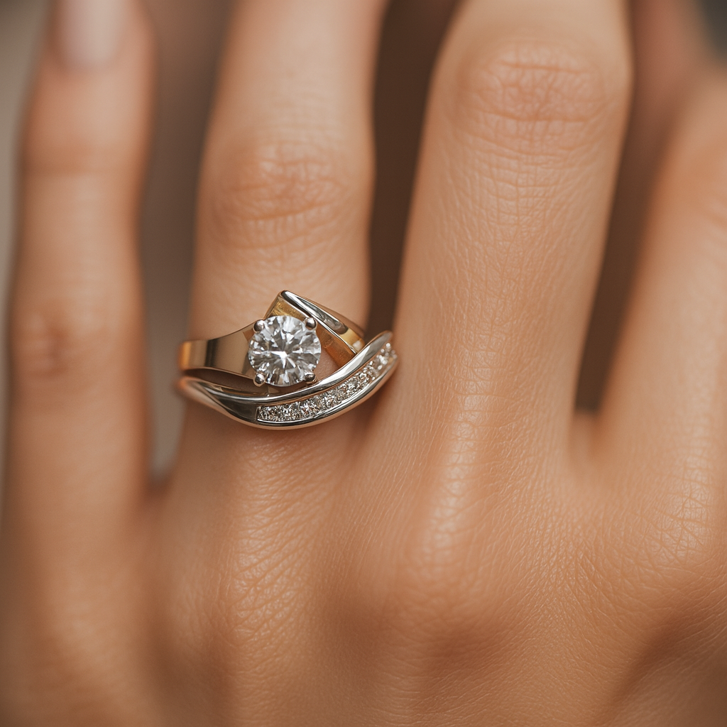 Karla – Asymmetrisk vintage ring i guld og sølv med zirkoner