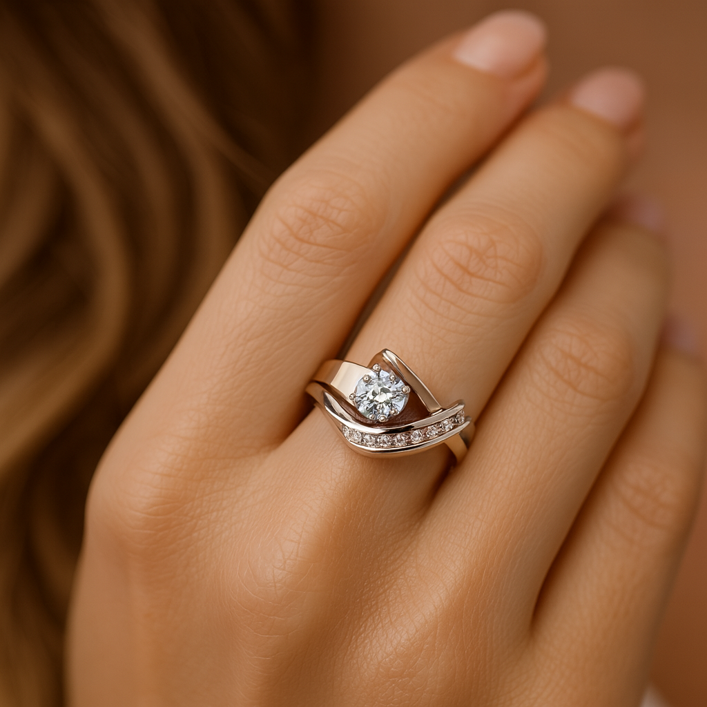 Karla – Asymmetrisk vintage ring i guld og sølv med zirkoner