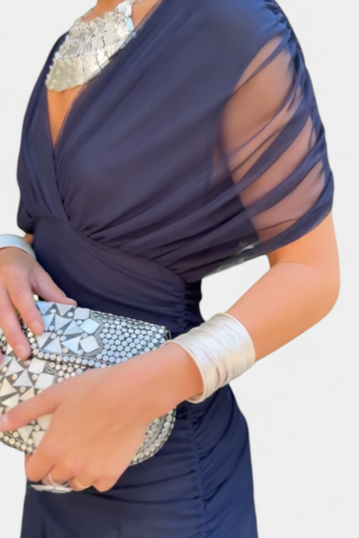 Florendra | Elegant Lang Blomsterkjole med V-udskæring