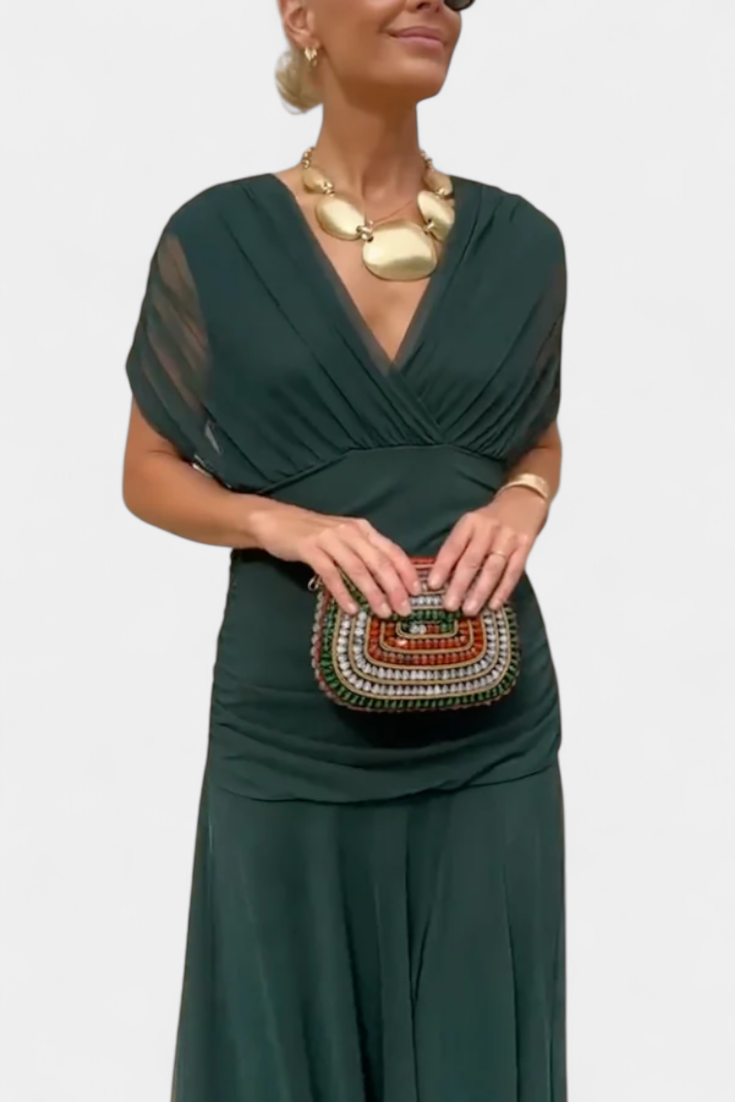 Florendra | Elegant Lang Blomsterkjole med V-udskæring