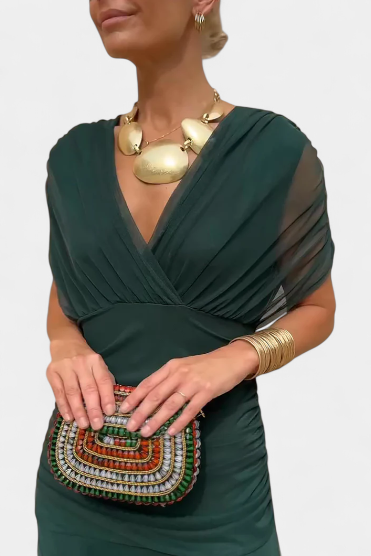 Florendra | Elegant Lang Blomsterkjole med V-udskæring